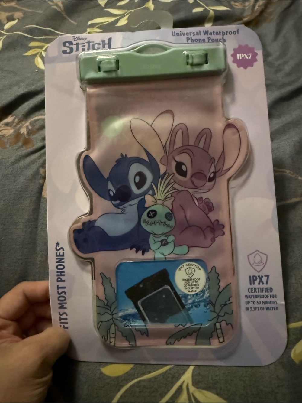 Disney Stitch & Angel Waterproof Phone Pouch in Mint and Purple